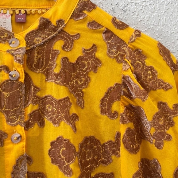 Pilcro Velvet Blouse Top Floral Embroidered Applique Casual Boho Peasant XS NWT - Picture 8 of 15